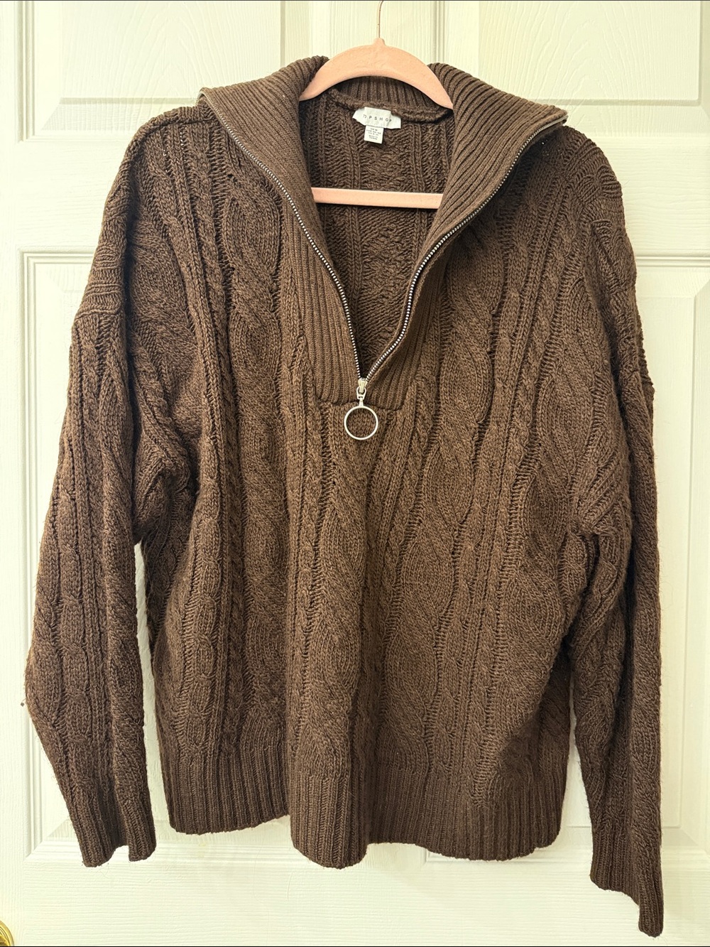 Topshop Zip Collar Sweater in Chocolate, US 8–10 (Medium)